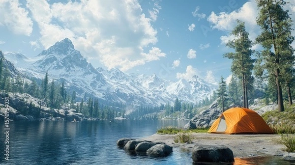 Fototapeta photorealistic. Bright image. Professional photo, 8k, amazing quality, stunning view . A vibrant American scene, featuring beautiful mountains 