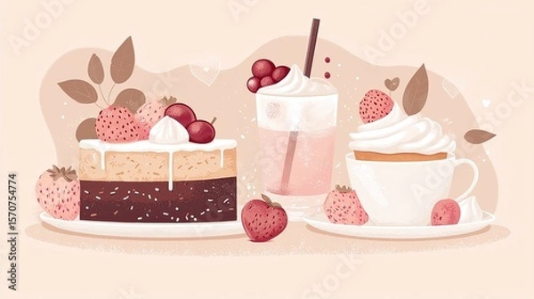 Fototapeta profilbild fÃ¼r instagram, illustration style, Bilder von essen und trinken wie kaffee croassaint Kuchen, Farben beige rosa in der Mitte Text: saaras.baakery