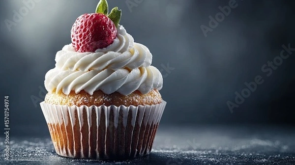 Fototapeta realistic advertising perfect cupcake, premium material studio backgroundwith high-resolution, hyper-realistic product photography