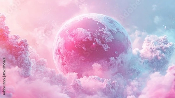 Fototapeta Realistic photograph, shot of a candy planet from space - in candy universe setting, extremely creative, tasty and colourful, soft lighting, pastel 