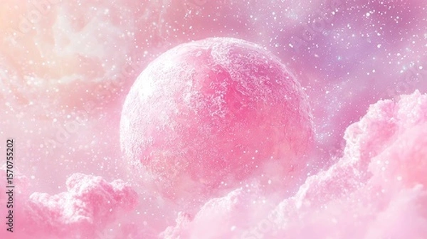 Fototapeta Realistic photograph, shot of a candy planet from space - in candy universe setting, extremely creative, tasty and colourful, soft lighting, pastel 