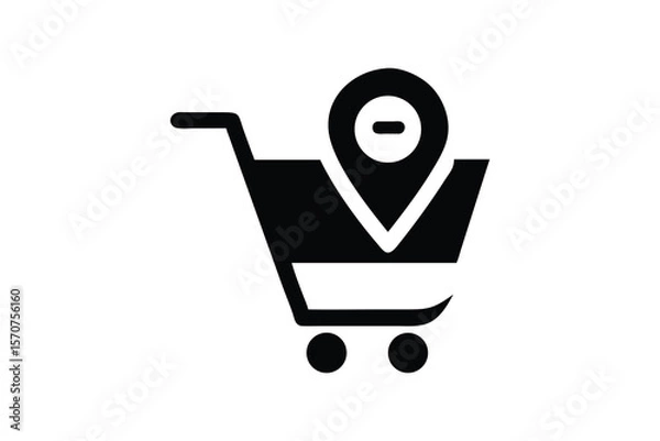 Fototapeta Shopping Cart Icon:  Modern Minimalist Black and White Design, Location Pin Showing Removal or Deletion, E-commerce Concept, Digital Marketing Graphic, Simple Flat Style, Website or App Interface Elem