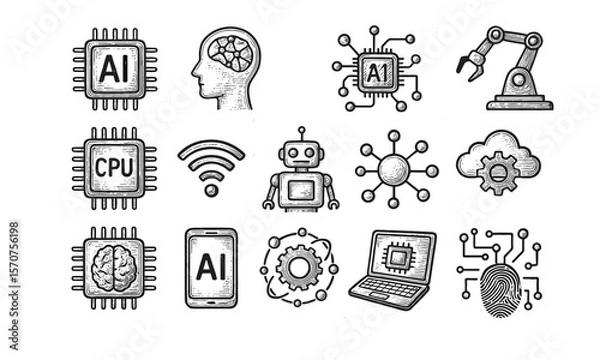 Obraz AI and Technology Icon Set Colection