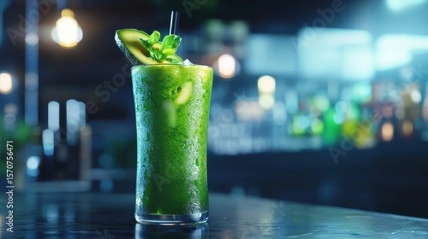 Fototapeta Stock photo Avocado smoothie bowling copy space, ultra-detailed, highly realistic, 8K resolution. Perfect lighting, vibrant colors, sharp textures. Natural 