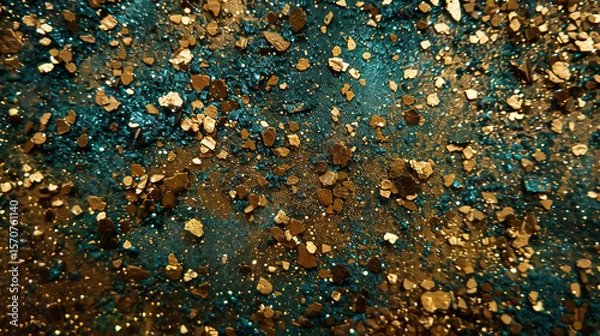 Obraz Golden Dust Particles on Black Paper Texture