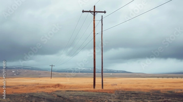 Obraz Power lines and poles on the field