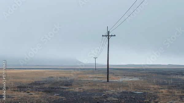Obraz Power lines and poles on the field