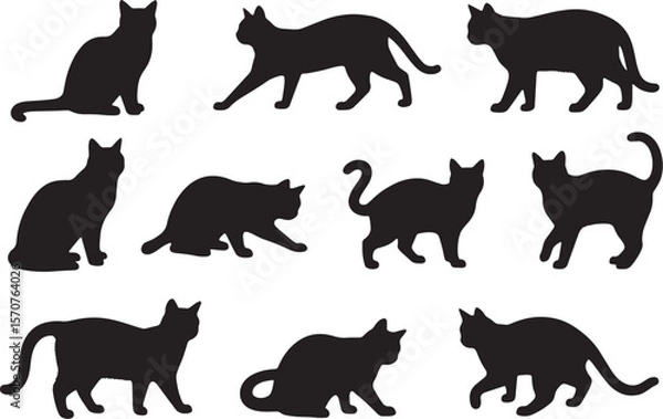 Obraz set of black cats silhouettes