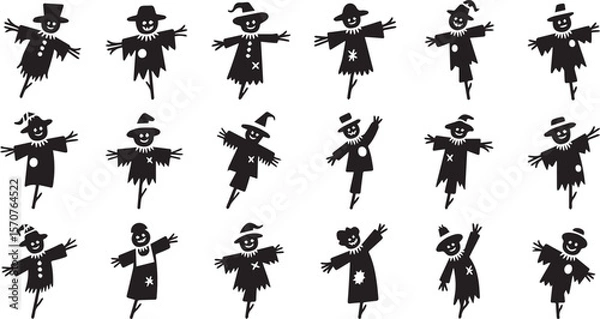 Obraz Set of vector black silhouettes illustration halloween of people