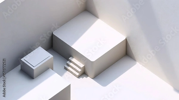 Obraz white minimalistic geometric staircase with abstract cubic shapes in modern architecture concept for design, simplicity, and futuristic style