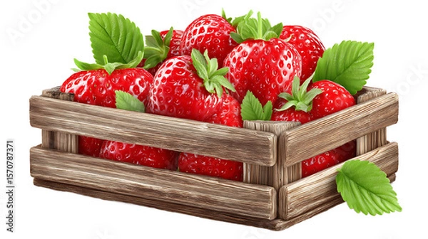 Fototapeta Fresh Strawberries in Wooden Crate