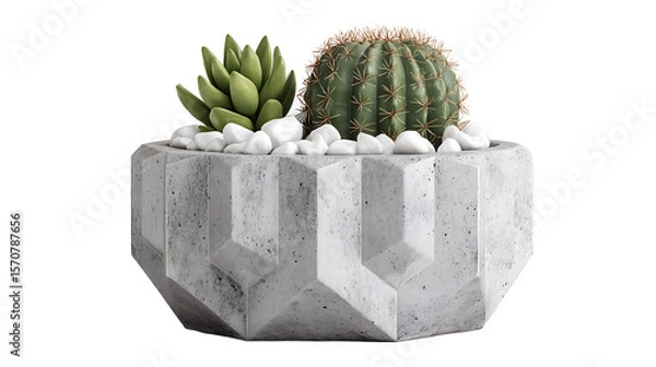 Fototapeta Geometric Concrete Planter with Succulents and Cactus