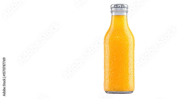 Fototapeta Glass Bottle of Sparkling Orange Juice on Transparent Backgrounds in Studio Shot