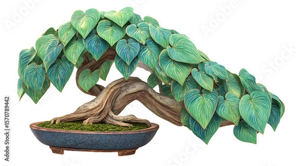 Fototapeta Green Bonsai Tree In Blue Pot On Transparent Background