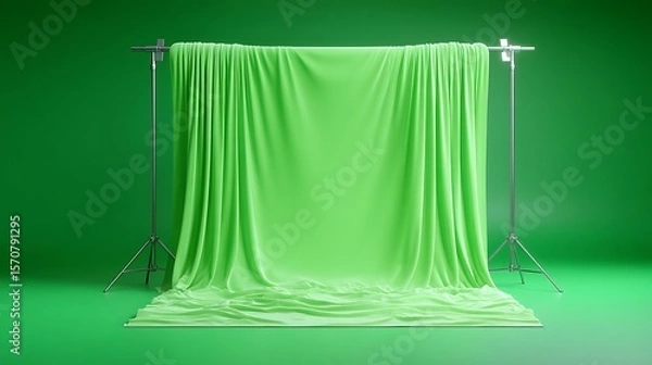 Fototapeta Indoor Photography Studio Setup with Green Backdrop