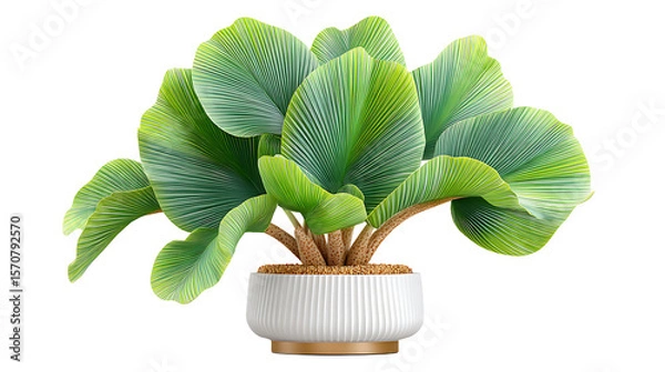 Fototapeta Lush Green Plant in White Textured Pot on Transparent Background