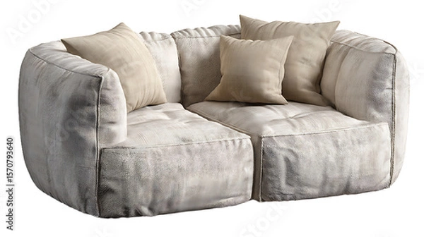 Fototapeta Modern Beige Two Seater Sofa With Abstract Pattern And Cushions