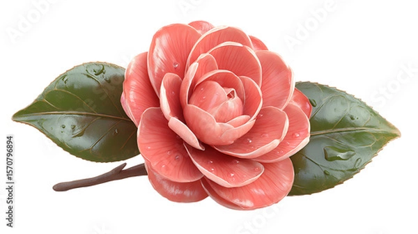 Fototapeta Pink Flower Blossom With Green Leaves On Transparent Background