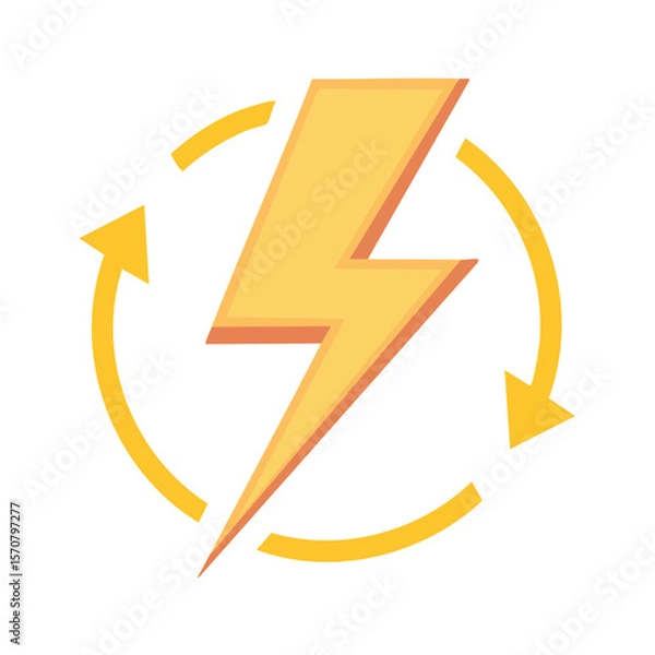 Fototapeta Sustainable Energy Icon Yellow Lightning Bolt Surrounded by Circular Arrows Sign Design