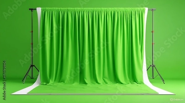 Fototapeta Professional Indoor Photo Booth Setup with Green Screen Backdrop