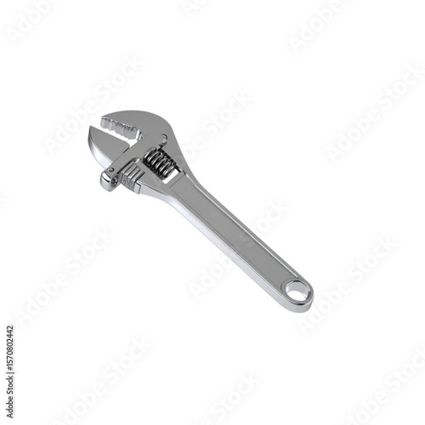 Fototapeta A highly detailed adjustable crescent wrench features a shiny chrome finish