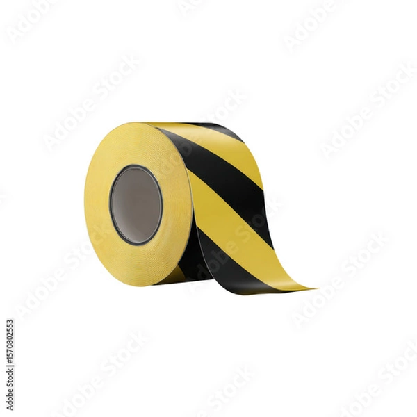 Fototapeta A roll of safety tape in a yellow and black diagonal stripe pattern
