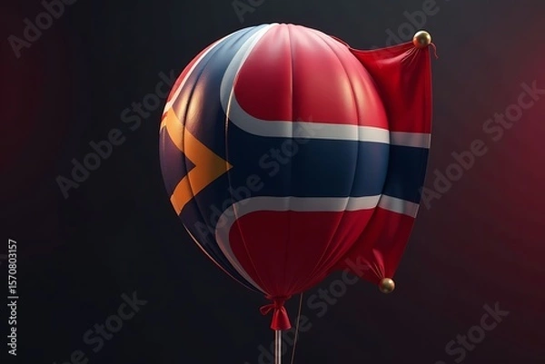 Fototapeta Stylized Balloon Merging South African and Norwegian Flag Elements in Dark Background                                                                 