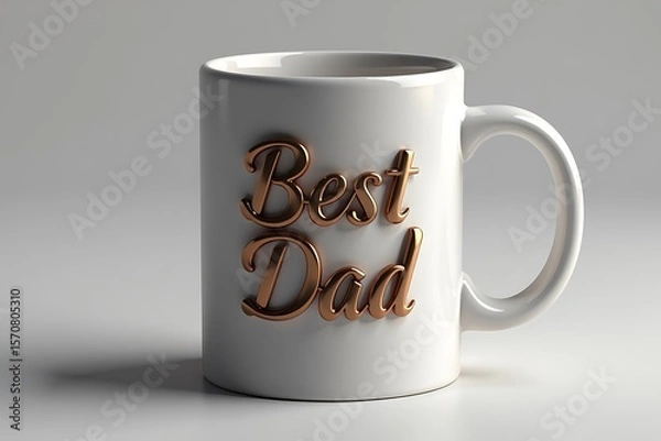 Fototapeta Ceramic Mug with "Best Dad" Gold Lettering: A Father's Day Gift Idea for a Birthday or Special Occasion on a Clean, Minimal Background in Close-up    