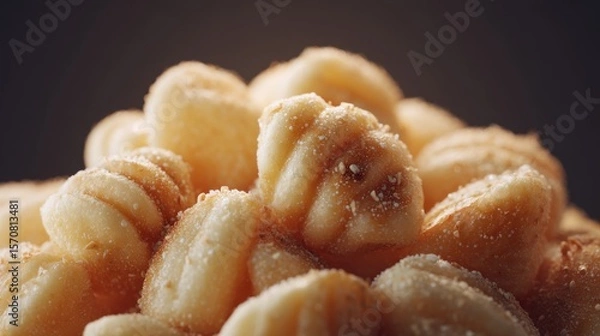 Fototapeta Delicious homemade gnocchi pasta covered in a dusting of flour, macro view