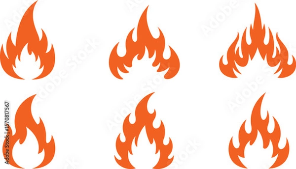 Fototapeta Minimalist Fire Icon Set with Simple Flame Symbols, Flat Vector Illustration for Safety and Warning Use