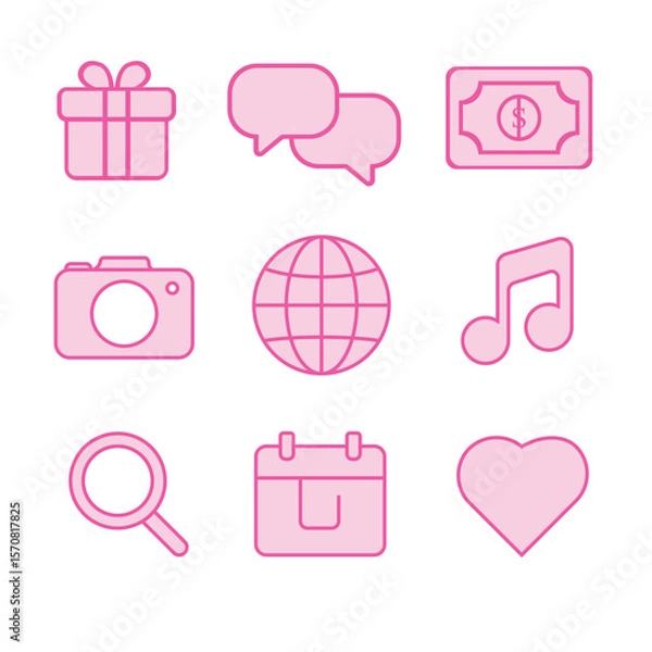 Obraz Icons representing various concepts such as communication, celebration, finance, and creativity in a pink theme