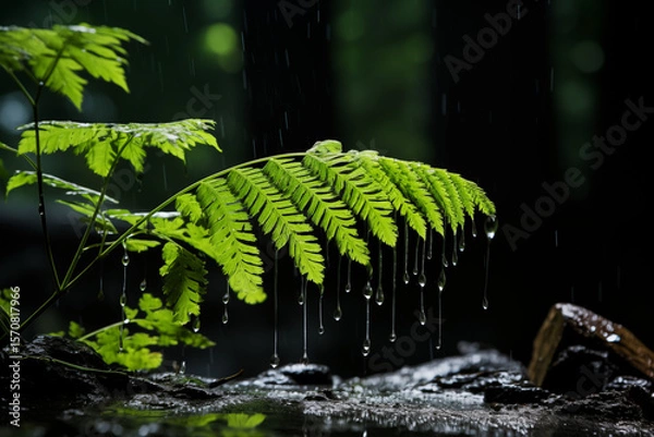 Fototapeta Close-up of fresh green ferns in forest with soft natural light and blurred background