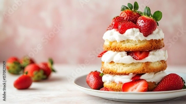 Obraz strawberry shortcake with whipped cream
