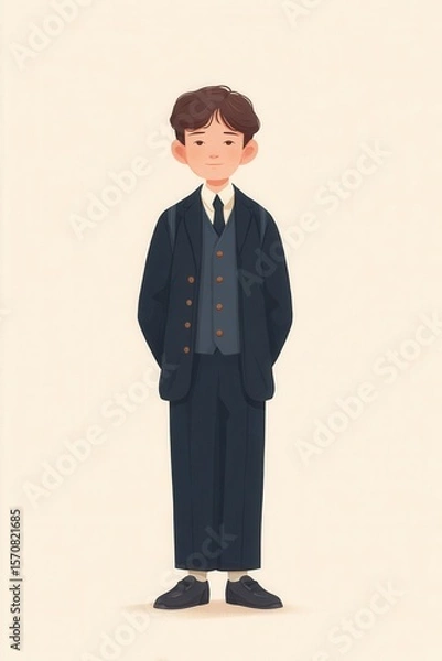 Fototapeta Young Boy in Vintage Suit with Classic Style and Gentle Expression