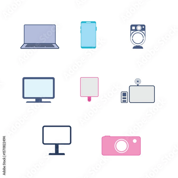 Obraz Various types of electronic devices arranged in a grid format on a neutral background