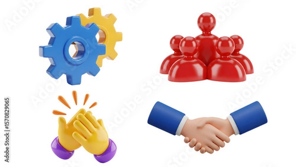 Fototapeta 3D Business Icons Set – Teamwork, Partnership, Collaboration, and Productivity

