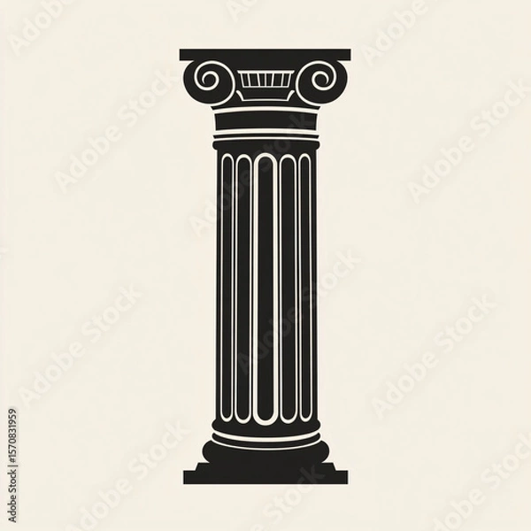 Fototapeta Vintage Ionic Column Silhouette with Scroll Capital on Beige Background
