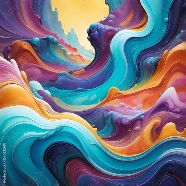 Fototapeta Colorful Abstract Paint Waves in Vivid Motion with Swirling Artistic Texture