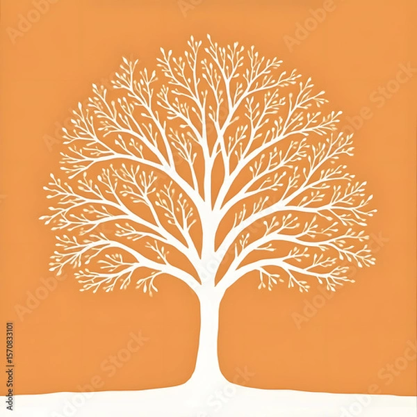 Fototapeta A watercolor illustration where the background is a perfectly flat, soft orange wash.