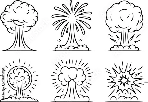 Fototapeta Vector Comic Book Style Explosion Set: Six Outline Designs