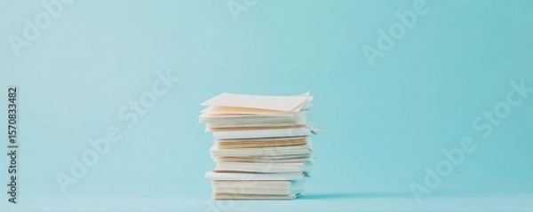 Fototapeta A stack of papers on top of each other. The stack is piled high and the papers are crumpled. Concept of disorganization and chaos