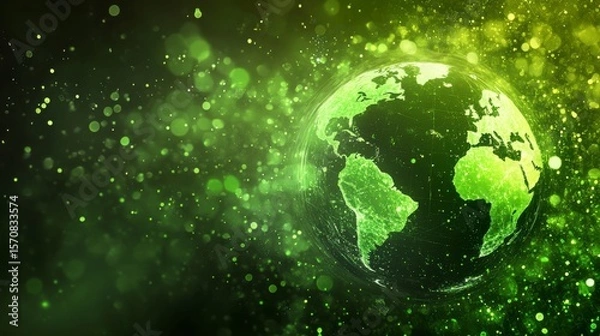 Fototapeta A green planet with a green background. The planet is surrounded by a green glow