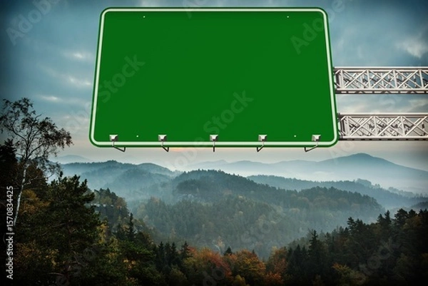 Obraz Green road sign by mountains