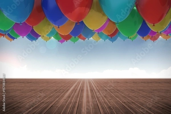 Obraz Many colourful balloons sky background