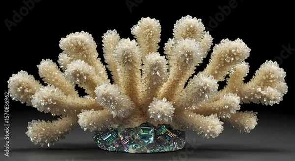 Fototapeta Stunning Close-Up of a Crystal Formation Showcasing Intricate Details and Textured Surface, Featuring Sparkling Crystals with a Black Background, Perfect for Geology, Mineralogy, and Science Concepts.