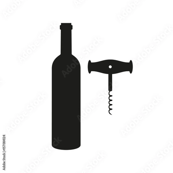 Fototapeta Corkscrew with bottle of wine on white background.
