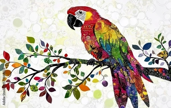Fototapeta A vibrant parrot resting on a colorful branch.