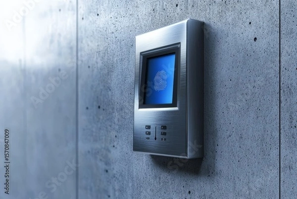 Fototapeta Integrated wall-mounted fingerprint scanner enhancing access control security. 