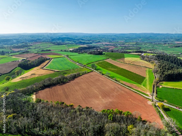 Fototapeta Farms and Fields over Torquay from a drone, Devon, England