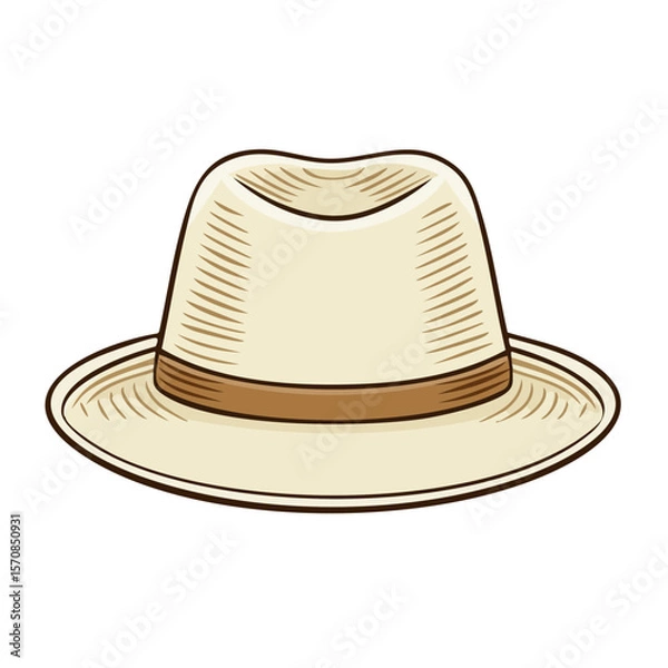 Obraz Stylish Panama hat illustration with a brown band, on a black background, showcasing a classic design in a vintage style.